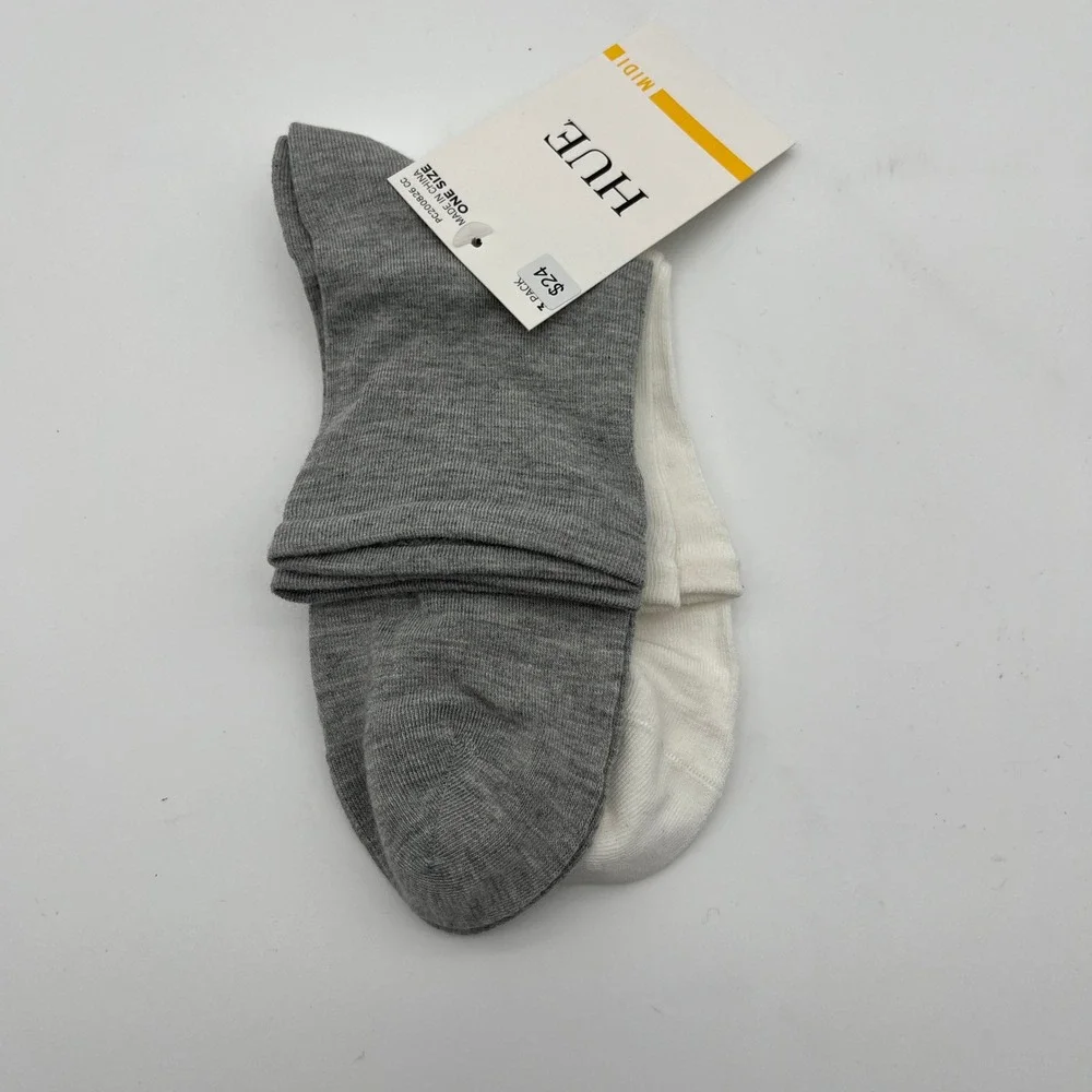 Hue Socks Womens OS Grey White Sleek Sock 2 Pair Pack Midi U24591MP Heathered